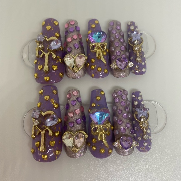 Color Changing and Metallic Handmade Press On Nail Set Purple - Picture 13 of 16